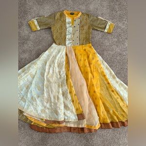 Gold yellow traditional indian south asian dress anarkali kurti